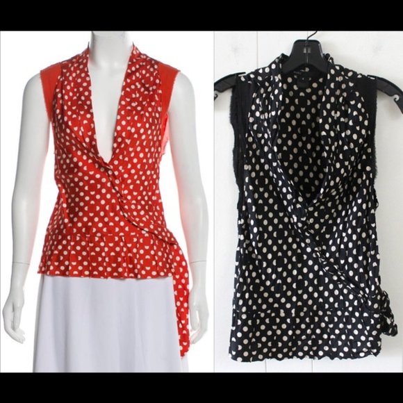 New Marc Jacobs silk polka dot moon lunar print pin up v-neck cap sleeve blouse - Picture 1 of 14
